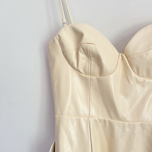 NEW Staud Faux Leather Abstract Fit Flare Midi Dress Cream Size 2 - Picture 4 of 8